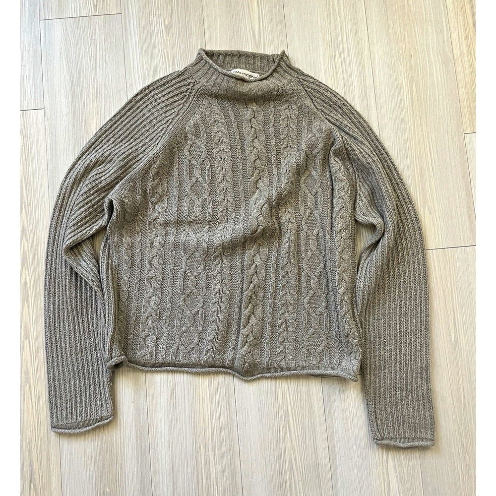 Evan-Picone VTG Gray Cable Knit Mock Neck Raglan Silk Blend Sweater Women's M